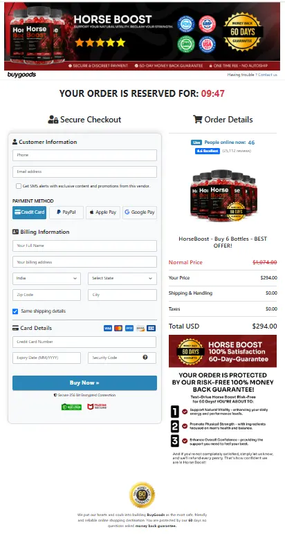 HorseBoost order and checkout information